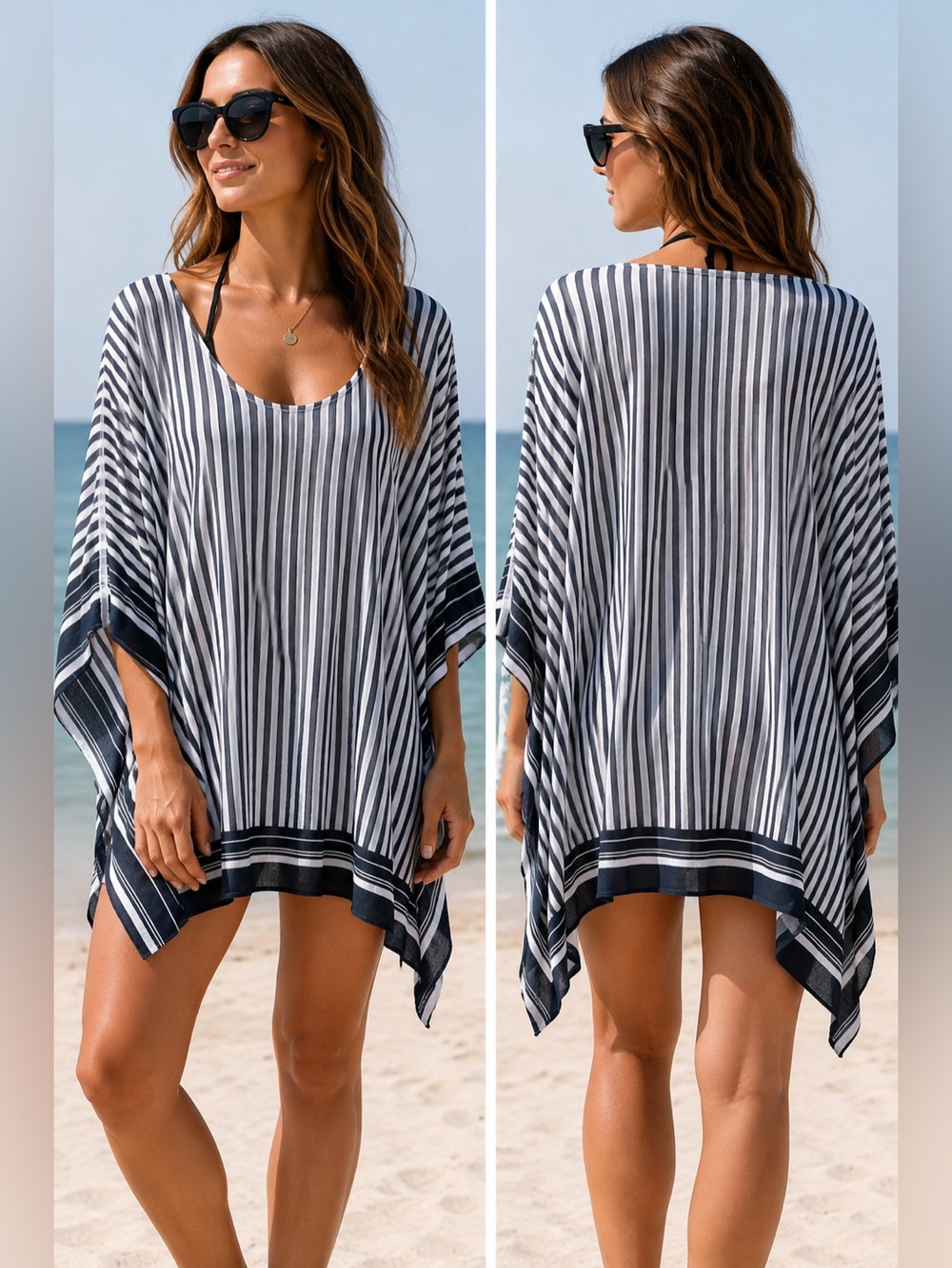 Tommy Bahama Black and White Striped Swim Coverup